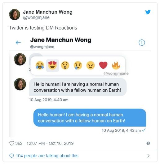 Twitter wprowadza przyciski reakcji do Direct Messages